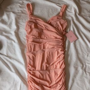 Pink ruched Midi dress